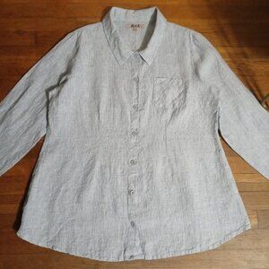 FLAX 100% linen button down shirt in blue check (L)